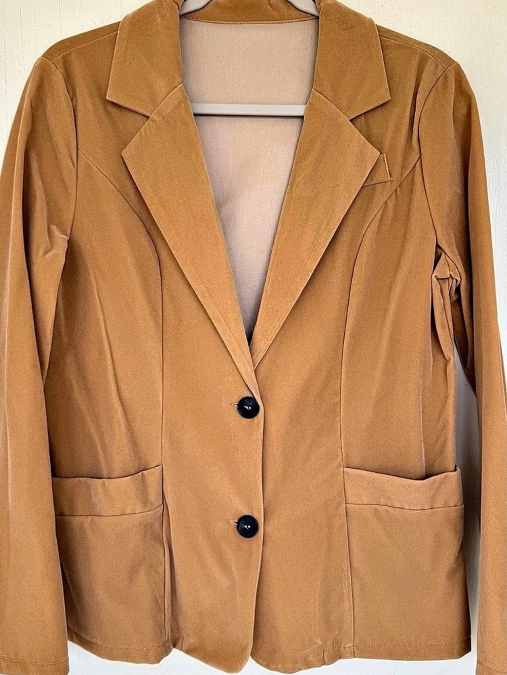 SHEIN Solid Button Front Pocket Long Sleeve Blazer Jacket Brown Small